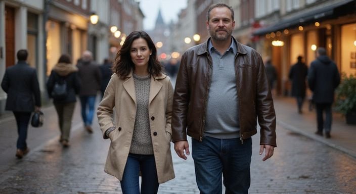 Een middel volwassen stel wandelt hand in hand door Utrecht. Een middel volwassen stel wandelt hand in hand door Utrecht