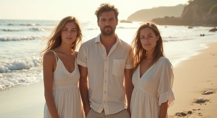 Drie jonge volwassenen genieten van een serene dag op het strand. Drie jonge volwassenen genieten van buitensex op een serene dag op het strand.