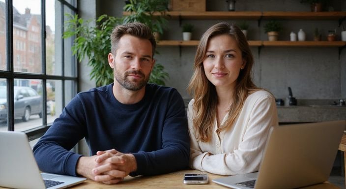 Een man en vrouw zitten ontspannen samen in een café voor sexdating Amsterdam.