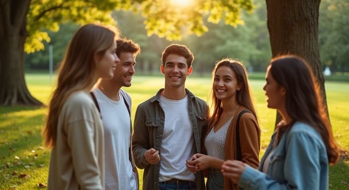 Vrienden genieten van een ontspannen moment in het park.