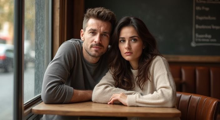 Een man en vrouw bespreken hun geheime affaire in een knusse café.