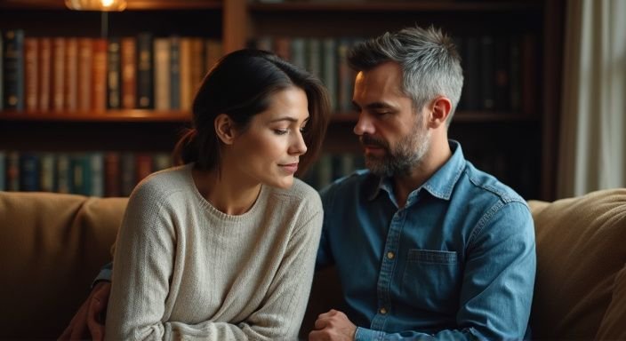 Een vrouw en man bespreken de emotionele nasleep van een geheime affaire.