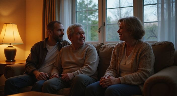 Een groep middelbare stellen ontspannen in een gezellige woonkamer. Een groep middelbare stellen ontspannen in een gezellige woonkamer.