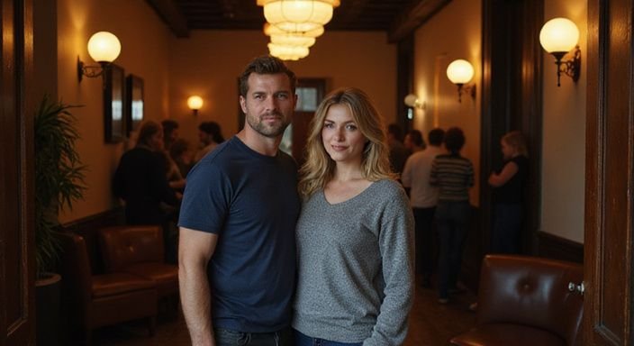 Een man en vrouw in gesprek bij een swingersclub. Een man en vrouw in gesprek over swinger sexcontacten bij een swingersclub.