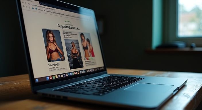 Een laptop met advertenties op een houten bureau. Een laptop met advertenties op een houten bureau.