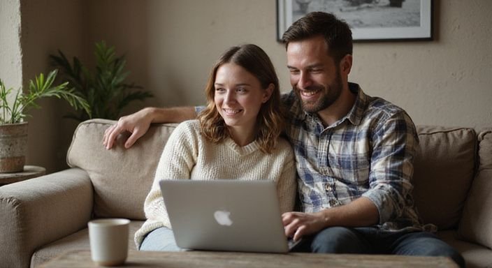Een man en vrouw delen een rustige momenten op de bank. Een man en vrouw delen een rustige momenten op de bank.