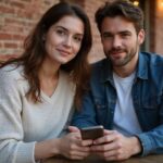 Een man en vrouw delen een moment in een café