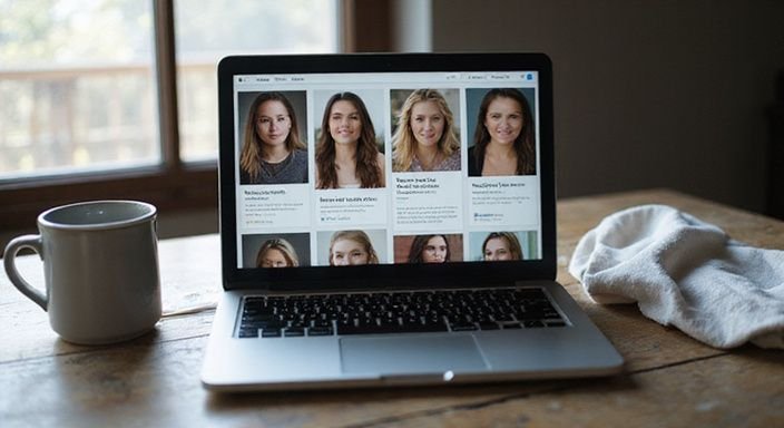 Een laptop toont online datingprofielen met diverse interesses en voorkeuren. Een laptop toont online datingprofielen voor sexdating in Overijssel met diverse interesses en voorkeuren.