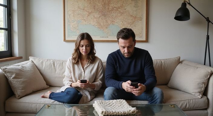 Een man en vrouw zitten samen op een bank met een smartphone. Een man en vrouw zitten samen op een bank met een smartphone en willen sexdating in Overijssel.