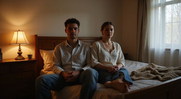 Een intieme slaapkamer met een ontspannen koppel dat samenkomt.