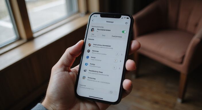 Close-up van een smartphone met een datingapp-interface gericht op veiligheid.