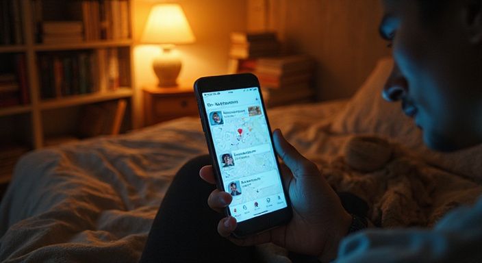 Een persoon bladert door een datingapp op hun smartphone. Een persoon bladert door een datingapp voor sexdating in Noord-Holland op hun smartphone.