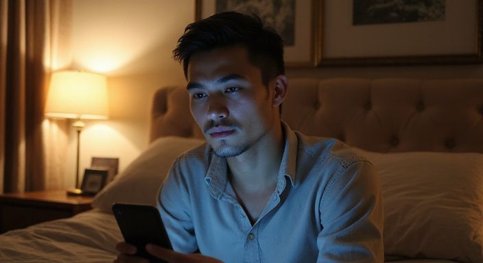 Een jongvolwassene zit nadenkend met een smartphone in de hand. Een jongvolwassene zit nadenkend met een smartphone in de hand.