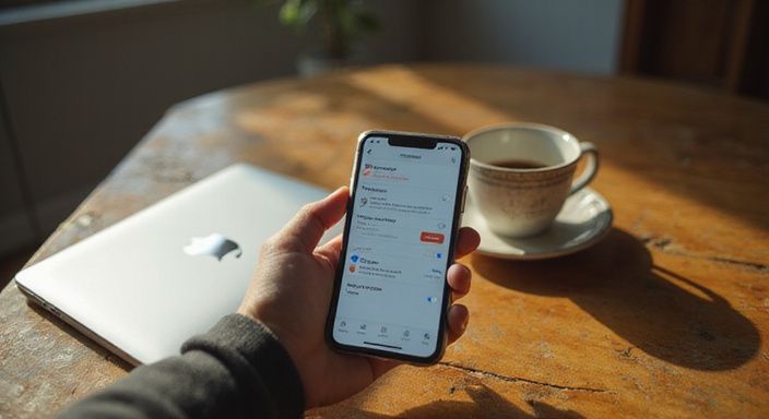 Een persoon bekijkt een datingapp op hun smartphone. Een persoon bekijkt een datingapp op hun smartphone.