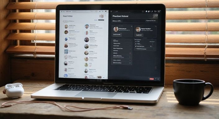 Een MacBook Pro toont een split-screen vergelijking van interfaces. Een MacBook Pro toont een split-screen vergelijking van interfaces.