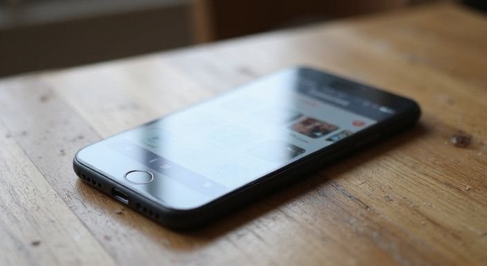 Een smartphone toont een datingapplicatie op een houten tafel. Een smartphone toont een datingapplicatie op een houten tafel.
