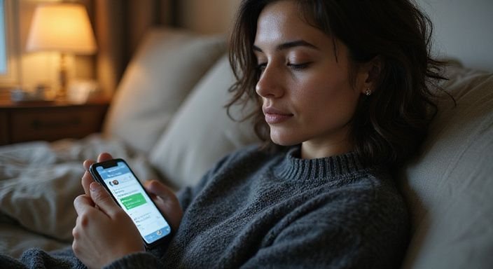 Een ontspannen persoon op een bank met een smartphone in de hand. Een ontspannen persoon op een bank met een smartphone in de hand.